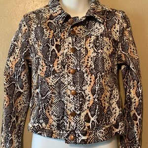 Eva Mendes New York & Company brown patterned denim stretchy jacket pockets